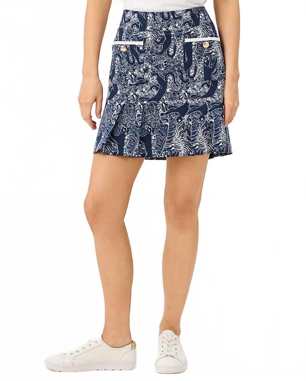 NEW LILLY PULITZER luisa pleated skort in low tide navy lil palm prowl golf